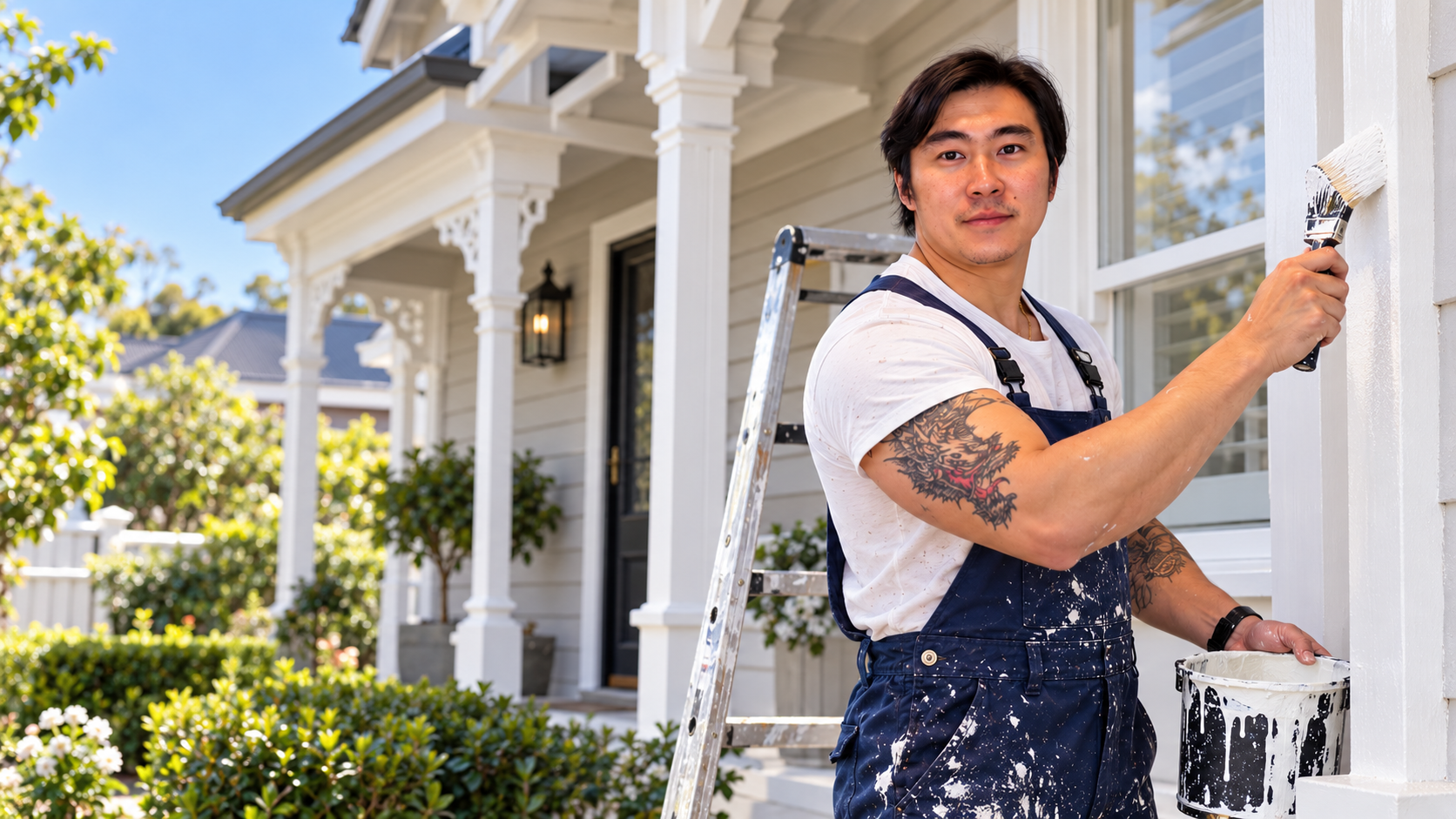 Richard carefully painting exterior trim on a Melbourne home