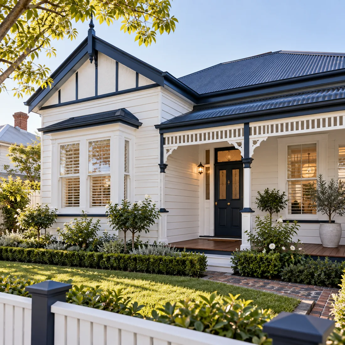 Freshly painted Melbourne weatherboard home exterior
